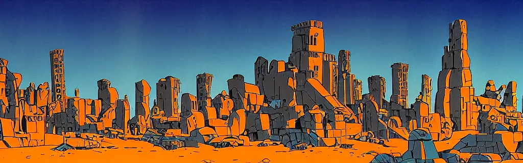 Prompt: doomsday, ruins of the city, blue and white tones, animated film, stylised, illustration, by eyvind earle, scott wills, genndy tartakovski