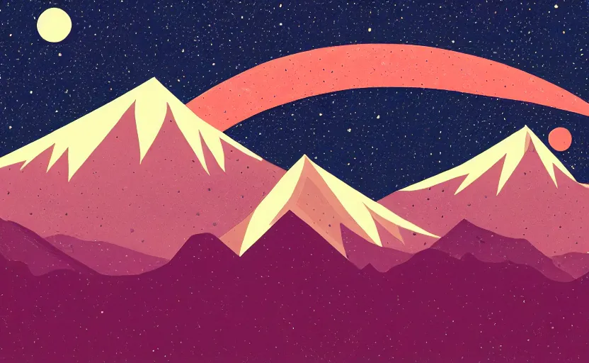 Image similar to mountains, stars and paisley filled sky, artstation, intricate, highly detailed, digital painting, concept art, sharp focus, illustration by Tom Whalen and Charles Williams