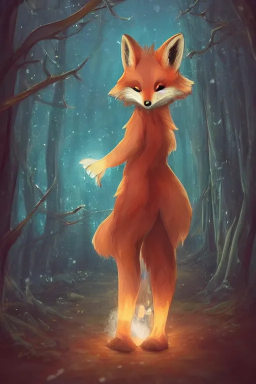 Prompt: a pretty medieval anthropomorphic fox with a fluffy tail in the forest, comic art, trending on furaffinity, cartoon, kawaii, backlighting, furry art!!!, radiant light, bokeh, trending on artstation, digital art