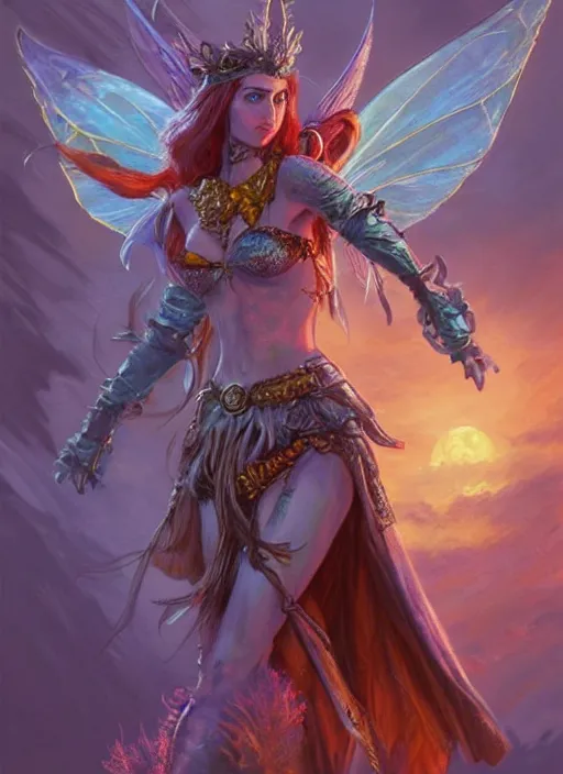 Prompt: fairy, ultra detailed fantasy, dndbeyond, bright, colourful, realistic, dnd character portrait, full body, pathfinder, pinterest, art by ralph horsley, dnd, rpg, lotr game design fanart by concept art, behance hd, artstation, deviantart, hdr render in unreal engine 5