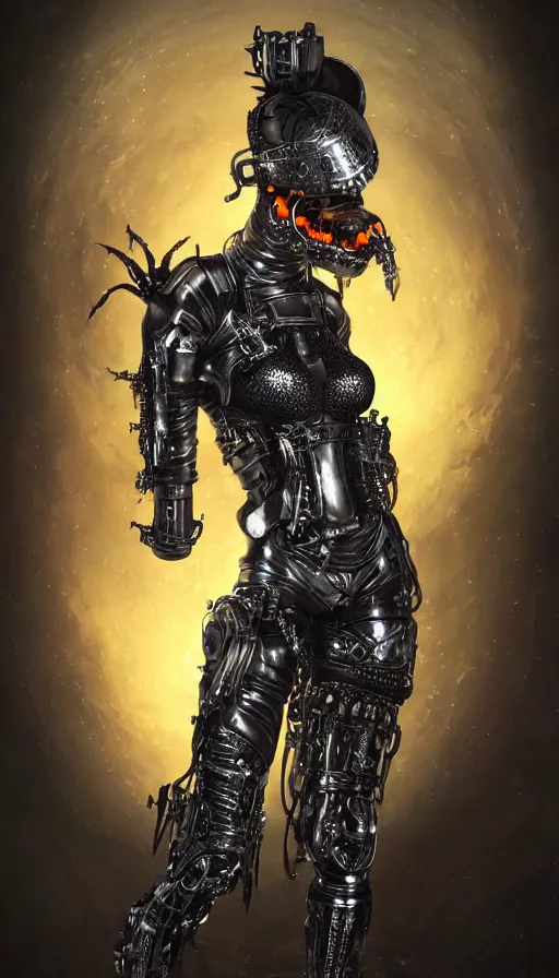 Image similar to full body head to toe portrait of a gothicpunk sci-fi cyborg pirate bionic man, third person, D&D, sci-fi fantasy, biomatter and , intricate, black with shiny silver and orange fringe highlights, highly detailed, art by Range Murata, highly detailed, 3d, octane render, bright colors, digital painting, trending on artstation, sharp focus, illustration style of Stanley Artgerm, dramatic background