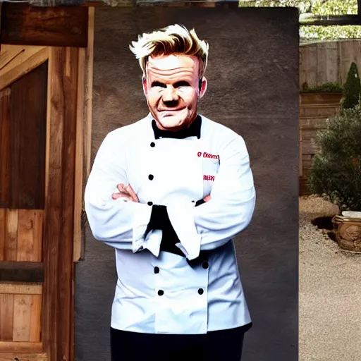 Image similar to a ram dressed up as gordon ramsay, realistic.