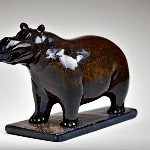 Prompt: a clear blue epoxy resin figurine of a hippo, it has carved wooden legs