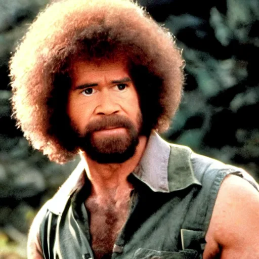 Image similar to A still of Bob Ross as Rambo in Rambo First Blood (1982)