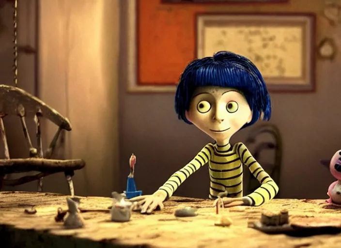 Image similar to a very high resolution image from a new movie, stop motion, coraline, directed by wes anderson