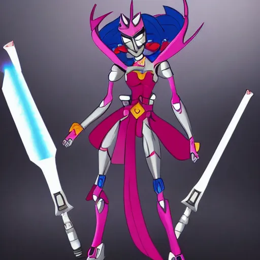 Prompt: Transformers Animated Arcee with fire swords in hand, cartoon, detailed,