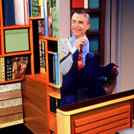 Prompt: Mister Rogers using a VR headset