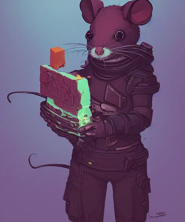 Image similar to a portrait of an anthropomorphic cyberpunk mouse holding a cheese, cyberpunk!, fantasy, elegant, digital painting, artstation, concept art, matte, sharp focus, illustration, art by josan gonzalez