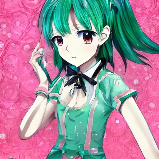 Prompt: hatsune miku short hair, anime style, hyper detailed, light green dress, illustration, digital painting, high delicate defined details, anime stylized, highly detailed, realistic, sharp focus