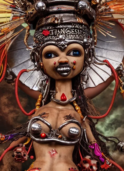 Image similar to highly detailed closeup, portrait of a tin toy voodoo priestess bikini, unreal engine, nicoletta ceccoli, mark ryden, earl norem, lostfish, global illumination, detailed and intricate environment