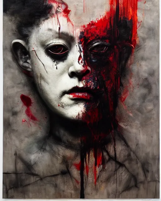 Image similar to the embodiment of dark surrealism, a brutalist designed, gothic, rich deep colours, charcoal, painted by francis bacon, adrian ghenie, nicola samori, james jean and petra cortright, part by gerhard richter, part by takato yamamoto. 8 k masterpiece.