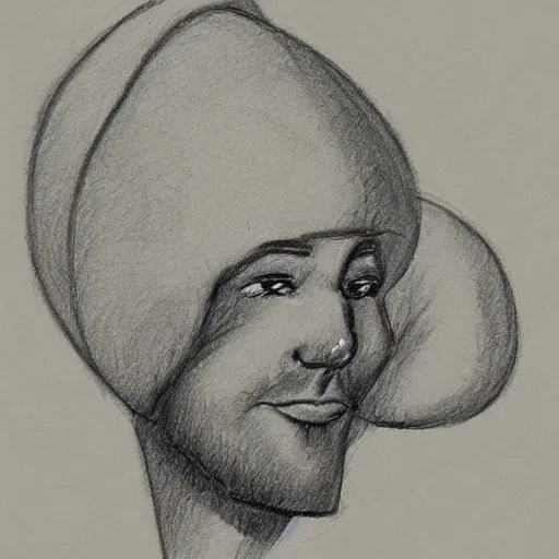 Image similar to a person with a cloud covering their head, sketches of faces look in random places quickly as if they were distracted near the person