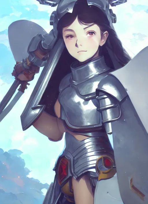 Image similar to portrait of cute girl in armor, warhammer 4 0 0 0 0, illustration concept art anime key visual trending pixiv fanbox by wlop and greg rutkowski and makoto shinkai and studio ghibli