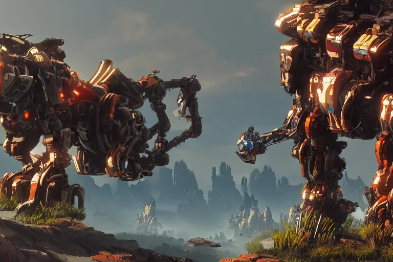 Image similar to rockbreaker machine mecha animal beast robot of horizon forbidden west horizon zero dawn bioluminiscence global illumination ray tracing hdr fanart arstation by sung choi and eric pfeiffer and gabriel garza and casper konefal