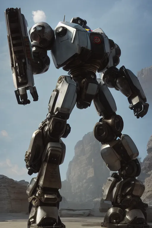 Image similar to mechwarrior 5 : mercenaries mech megaman transformer robot boss tank engine game octane render, 4 k, hd 2 0 2 2 3 d cgi rtx hdr style chrome reflexion glow fanart, global illumination ray tracing hdr fanart arstation by sung choi and eric pfeiffer and gabriel garza and casper konefal pixar and disney unreal zbrush central hardmesh