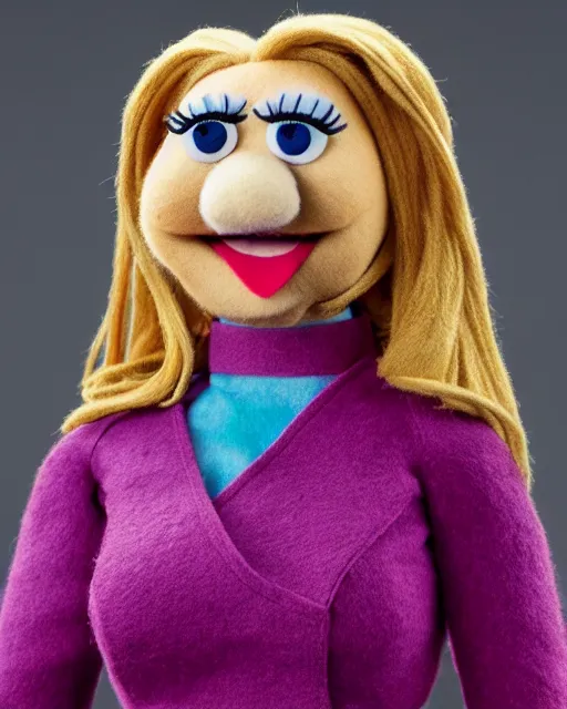 Image similar to angela martin as a muppet. highly detailed felt. hyper real photo. 4 k.