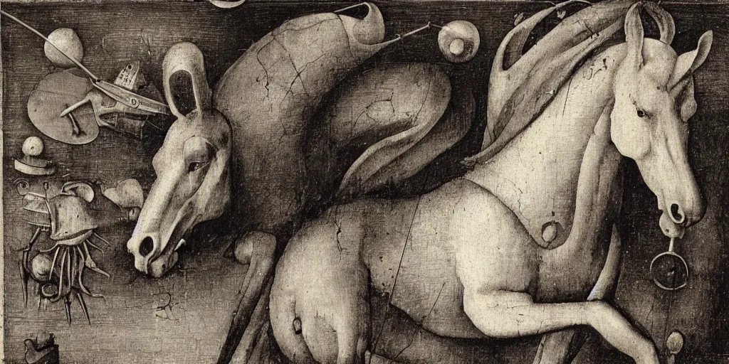 Image similar to hieronymus bosch, a horse, insanley detailed