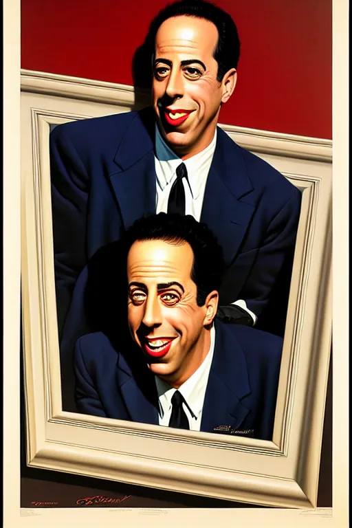 Image similar to portrait of jerry seinfeld by gil elvgren and norman rockwell and rob gonsalves and hajime sorayama, hyperrealistic, high detail, ultra detailed, highly detailed face