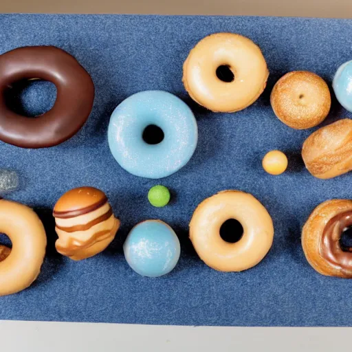 Image similar to a model solar system made out of doughnuts