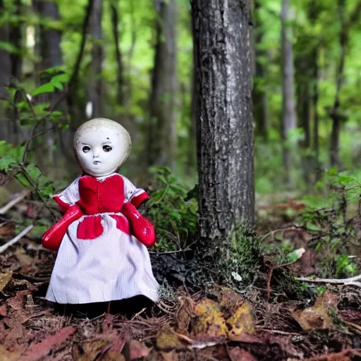 Image similar to broken doll in the woods, found footage