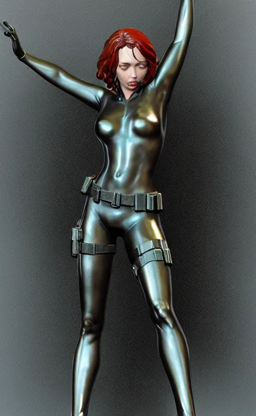 Image similar to black widow, bronze statue and silver, unreal engine, high detailed, holographic * *