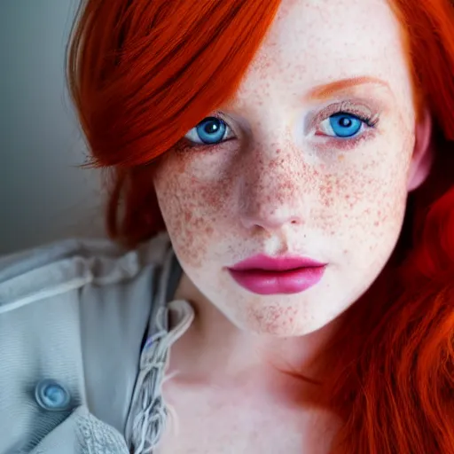 Image similar to close up portrait photo of a real beauty redhead freckles, 8k, masterpiece, pinup, highly detailed, smooth, sharp focus