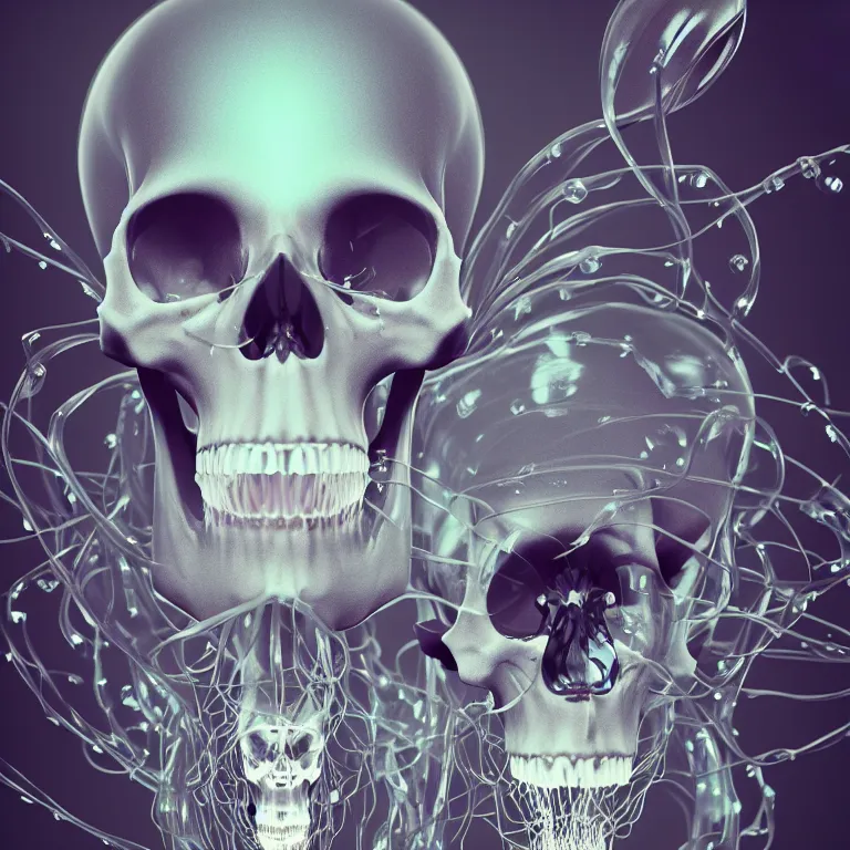 Image similar to portrait of skull and orchids, bio luminescent jellyfish, intricate artwork by Tooth Wu and wlop and beeple. octane render, trending on artstation, greg rutkowski very coherent symmetrical artwork. cinematic, hyper realism, high detail, octane render, 8k