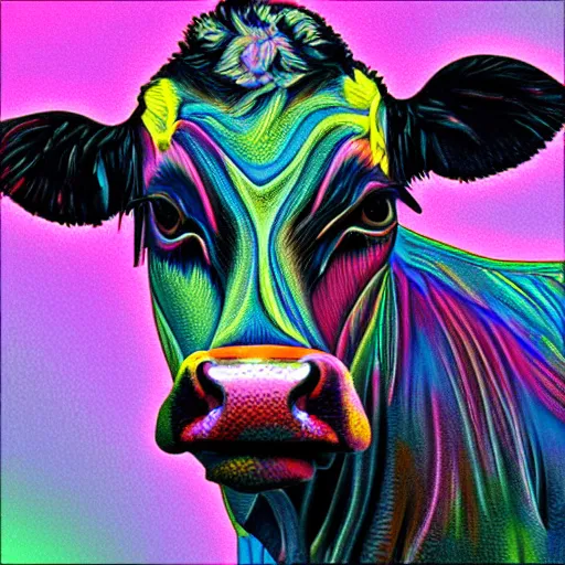 Prompt: deepdream style portrait of a cow