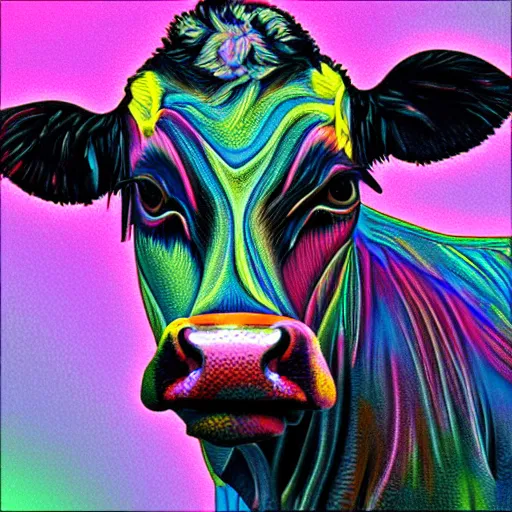 Image similar to deepdream style portrait of a cow