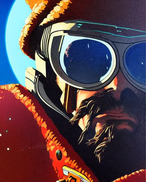 Prompt: mccree from overwatch, space suit, character portrait, portrait, close up, concept art, intricate details, highly detailed, vintage sci - fi poster, retro future, in the style of chris foss, rodger dean, moebius, michael whelan, and gustave dore