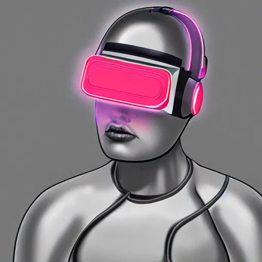 Image similar to cyberpunk bot wearing vr headset, sci - fi, portrait, illustration