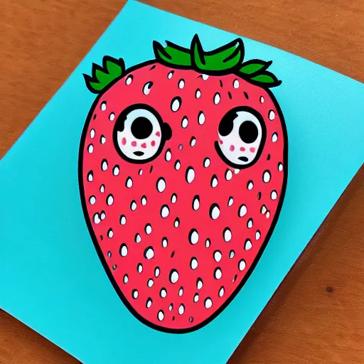 Prompt: strawberry with eyes, digital art, sticker