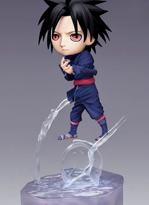 Image similar to chibi uchiha sasuke anime figurine, soccer, art by gerald brom, greg rutkowski and artgerm and james jean and zdzisław beksinski, unreal engine, studio lighting