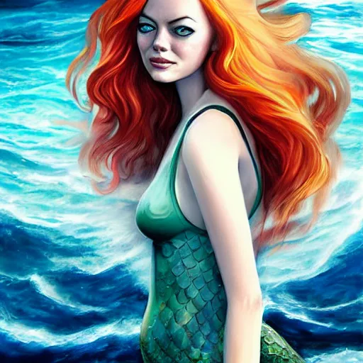 Prompt: emma stone as sea mermaid, artwork by charlie bowater,