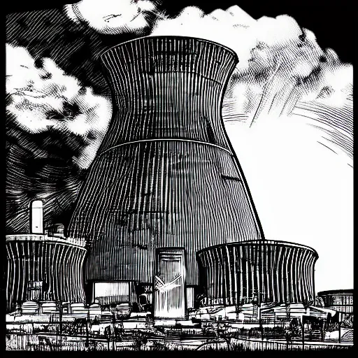 Image similar to nuclear reactor in fallout Kim Jung Gi black and white