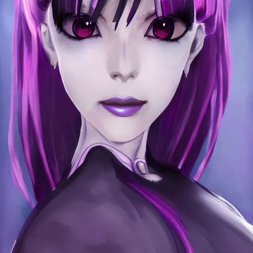 Prompt: Beautiful grown up anime women as a evil witch with purple short hair , pale white skin, artstation , 4K , Highly detailed , high quality