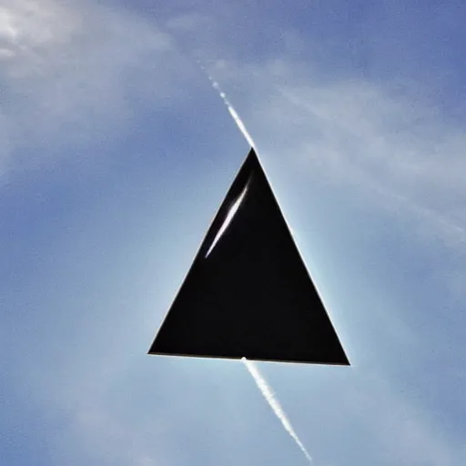 Prompt: black triangle in the sky being worshipped, worshippers, award - winning photography