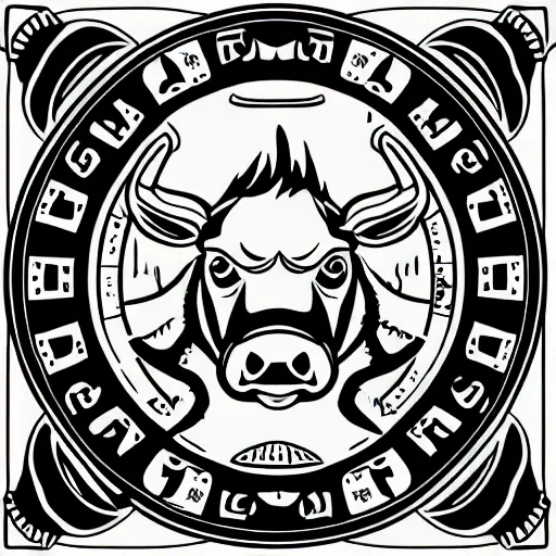 Image similar to the devil, cow, pig, sheep, chicken, summoning circle, white on black vector ink drawing, demonic, diabolic, hostile