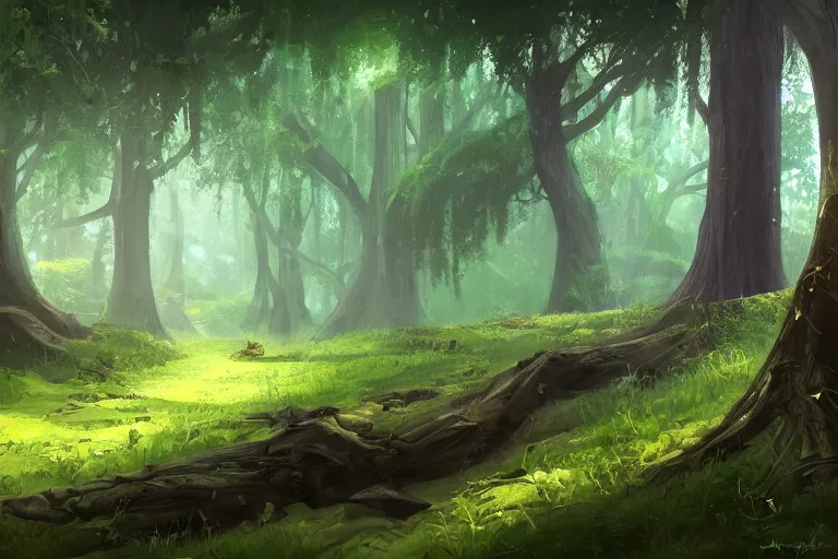 Prompt: lush forest, concept art trending on artstation,