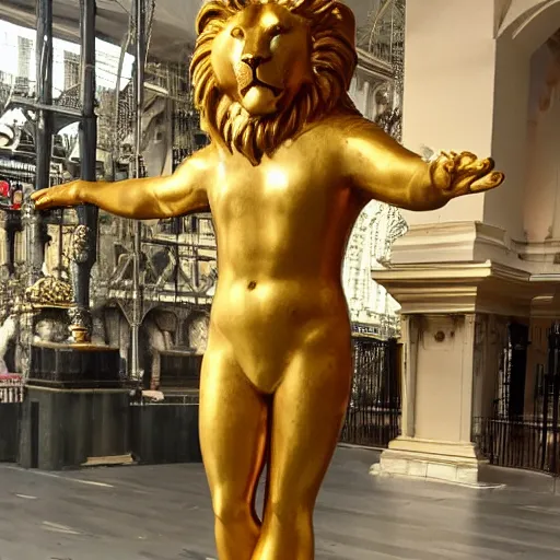 Image similar to golden statue of a lion wearing a leotard