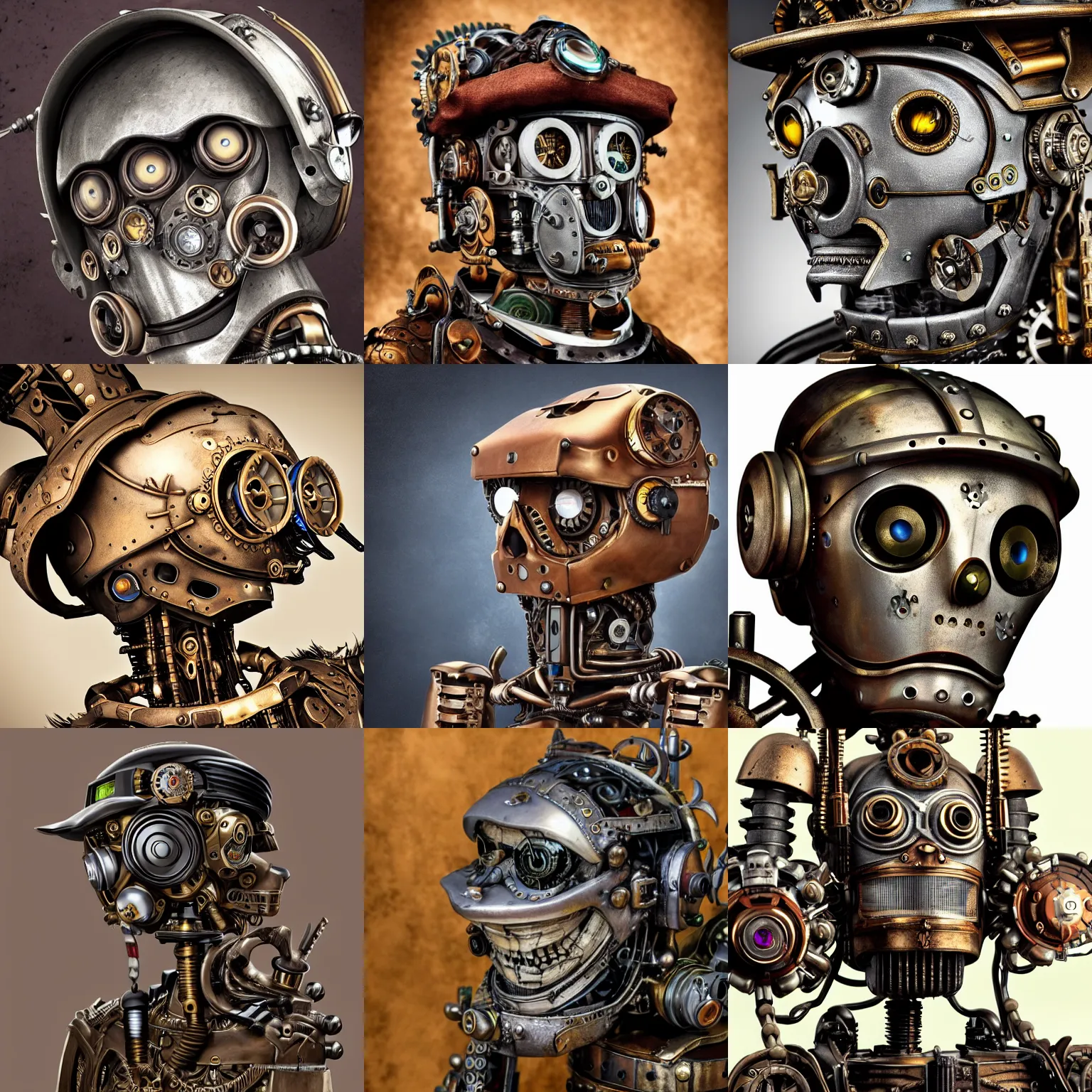 Prompt: < photo stunning hd > insanely detailed headshot of minmax the immortal steampunk robot < / photo >