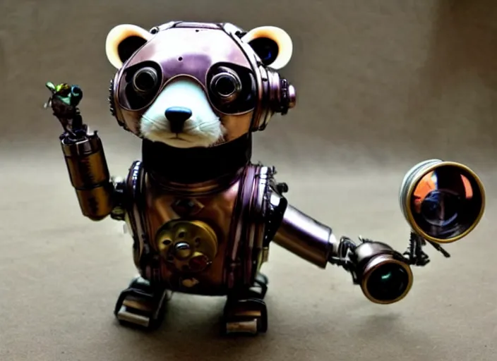 Image similar to futuristic steampunk ferret - shaped pet - robot, steampunk ferret - inspired robot, borderlands - inspired ferret - shaped robot