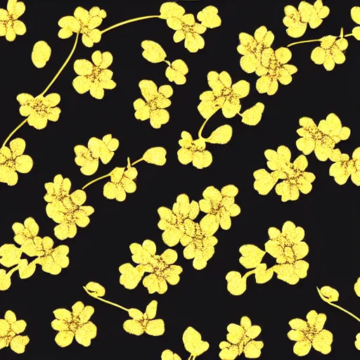 Image similar to repeating pattern of gold cherry blossoms on a black background,