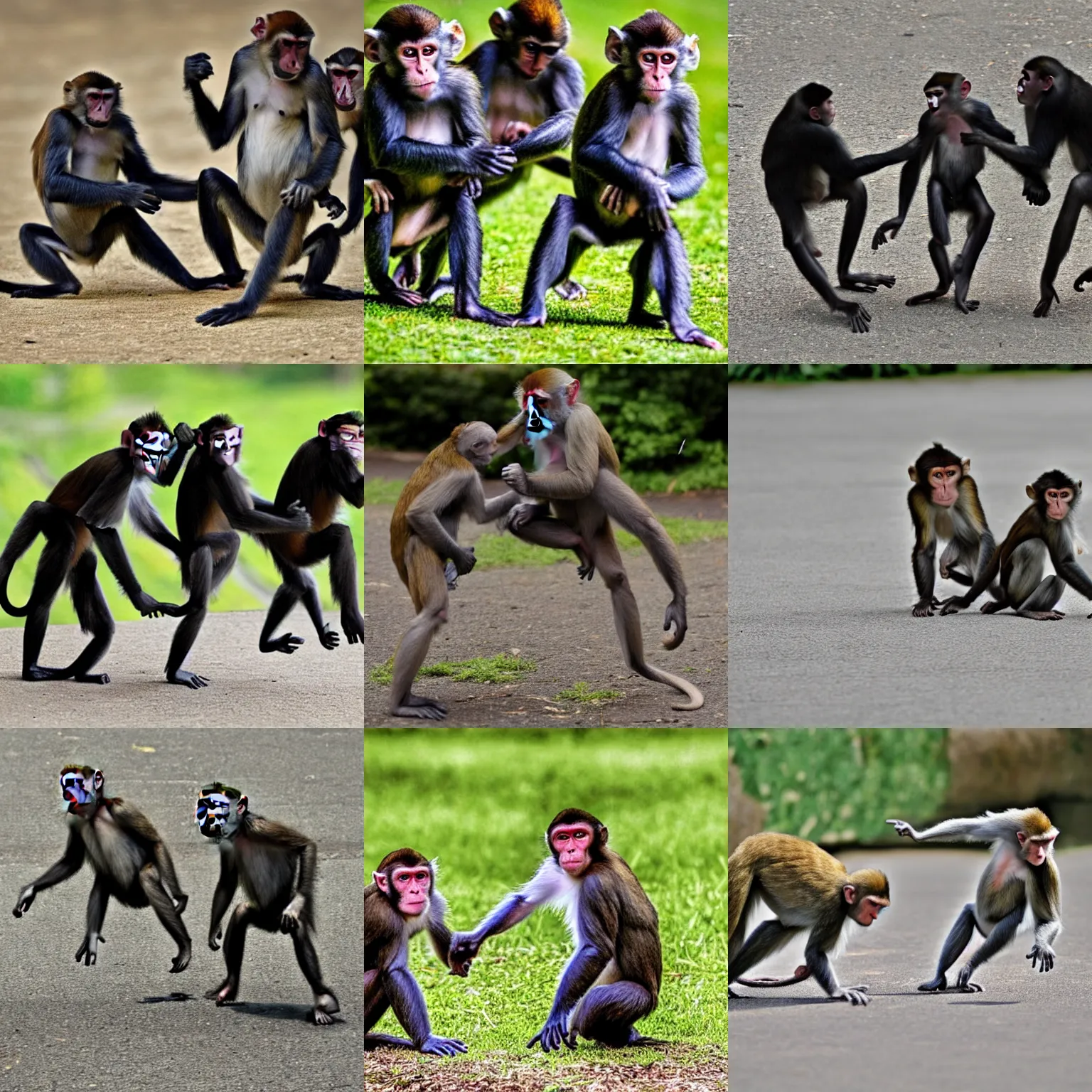 Prompt: monkeys doing the ministry of silly walks