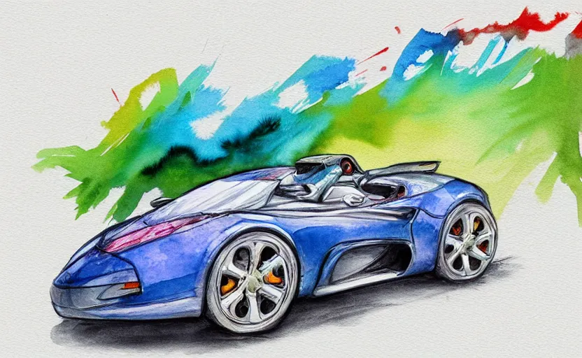 Image similar to colorful watercolor sketch, sport car