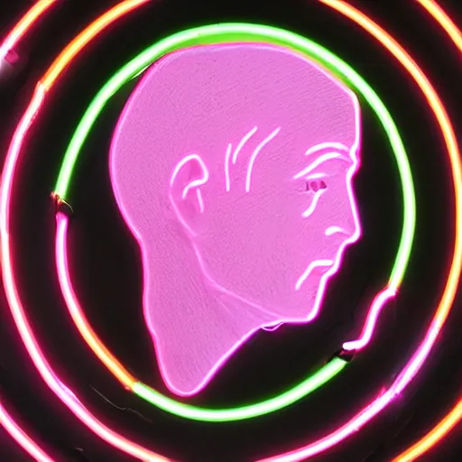 Prompt: a neon ring surrounding a renaissance statue head