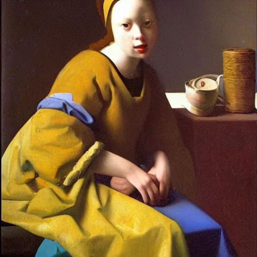 Image similar to Pearl with a girl by Vermeer, oil-painting, masterpiece