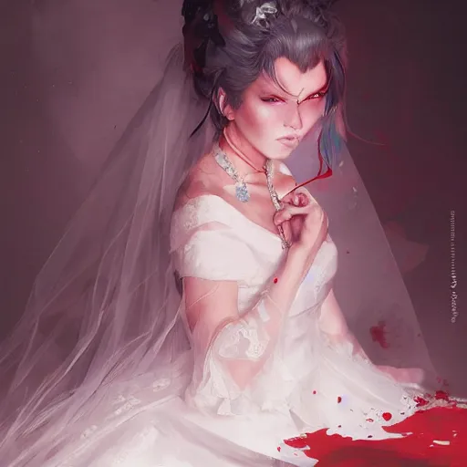 Image similar to The bride in a bloody dress, by Stanley Artgerm Lau, WLOP, Rossdraws, James Jean, Andrei Riabovitchev, Marc Simonetti, Yoshitaka Amano, ArtStation, CGSociety,