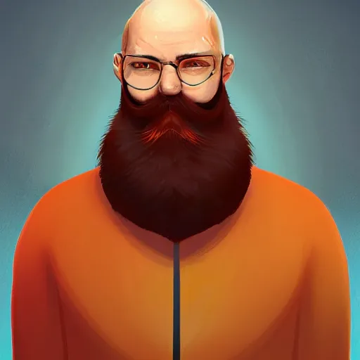 Image similar to portrait of a bald man with a big orange beard, digital art, artstation cgsociety masterpiece