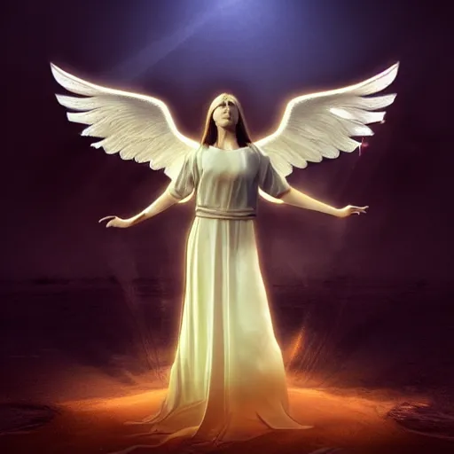 Image similar to biblically accurate angel come to slay the demons of hell, digital art, grand, painting, volumetric lighting, photorealistic